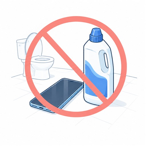 スマートフォンと洗剤に禁止マークを重ねた注意のイラスト