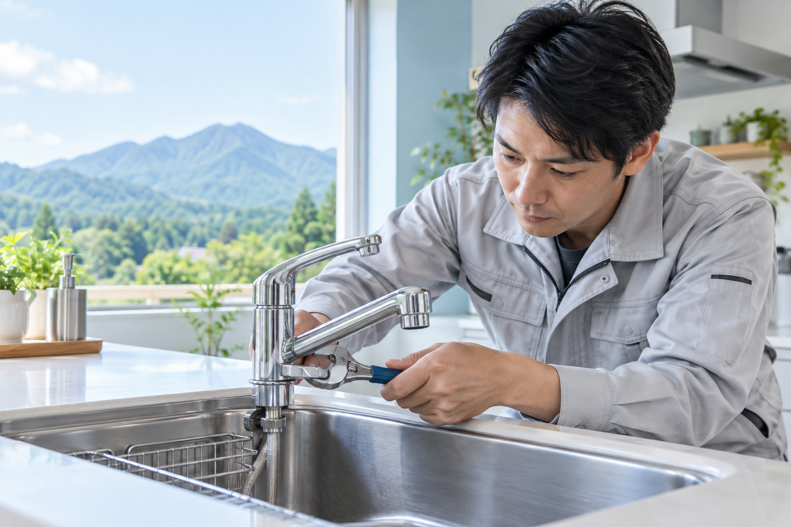 住宅の蛇口を点検する作業のイメージ